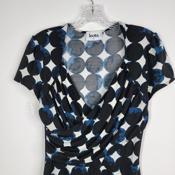 Leota Felicity Cap Sleeves Dress Midnight Full Moon Faux Wrap Aneeka Knit Small - Picture 2 of 10